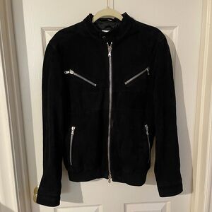 Black Suede Moto Jacket with Zipper Details